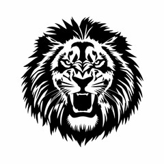 A silhouette angry & attacking face of a lion On white background