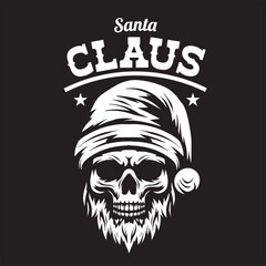 Vintage illustration of santa claus skull head logo