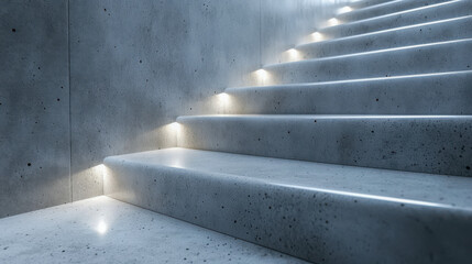 Modern concrete staircase with built-in led lights creating a minimalist design