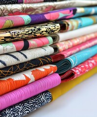 Vibrant Collection of Diverse Fabric Textiles Displayed in Studio Photography