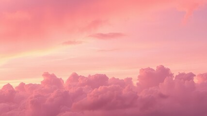 Pastel hues of pink, purple, and orange fill the sky as fluffy clouds drift across the horizon during a serene sunset, horizon, orange