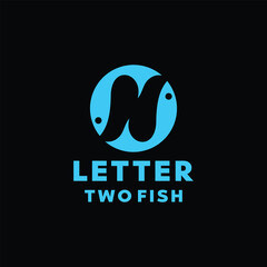 Letter N Two Fish Logo silhouette Vector Design