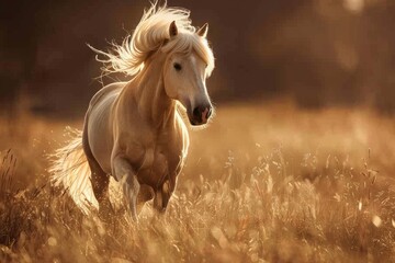 Obraz premium Elegant Horse with Long Flowing Mane in Golden Field