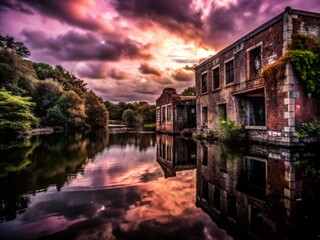 Obraz premium Urban Exploration Photography at Lake Lomond: Captivating Reflections and Abandoned Structures Amidst the Scenic Beauty of Nature's Playground