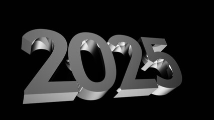 Luxury 3d style text 2025 with shining light effect black background. Happy new year 2025, 2025 new year celebration with light style looping