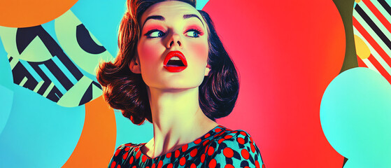 Obraz premium Stunning Portrait of a Woman with Bold Makeup and Colorful Background, Stunning Portrait of a Woman with Bold Makeup and Colorful Backg