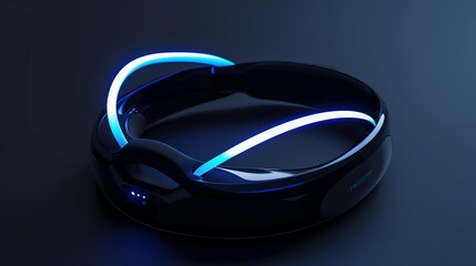 A futuristic headset with blue lights on a dark blue background.
