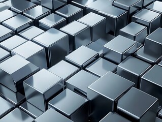 Perfectly Constructed Glossy Blocks. Grey, Futuristic Tech Wallpaper. 3D Render