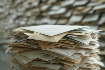 A large pile of mail letters, an overloaded room full of unopened mail envelopes being stacked
