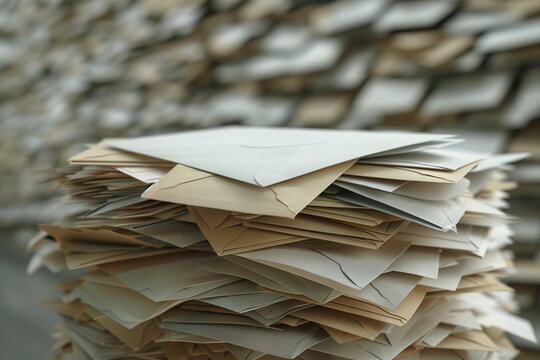 A large pile of mail letters, an overloaded room full of unopened mail envelopes being stacked