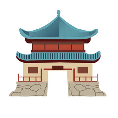 Asian traditional gate vector illustration, isolated on white background, open gates clip art, oriental building architecture