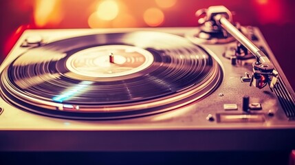 A close-up of a turntable playing a vinyl record, capturing the essence of music and nostalgia.