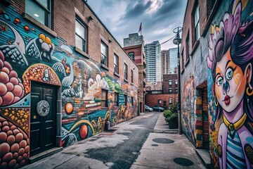 Fototapeta premium Vibrant Urban Exploration Scenes Featuring Colorful Street Art and Cheerful Murals for Creative Coloring Activities and Joyful Artistic Expression