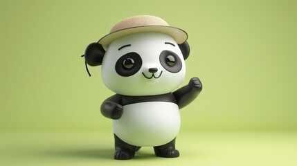 A cute cartoon panda wearing a hat.
