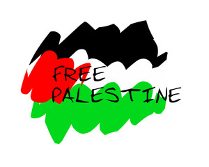 Illustration of the Palestinian flag with the text "free Palestine" 
