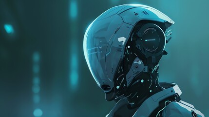 A futuristic robot with a glass visor.