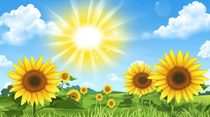 A bright, sunny day with a field of sunflowers.