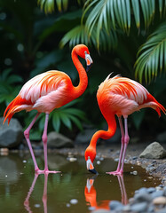 Fototapeta premium Two adult flamingos
