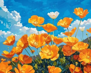 Sky filled with poppies and a poppy background