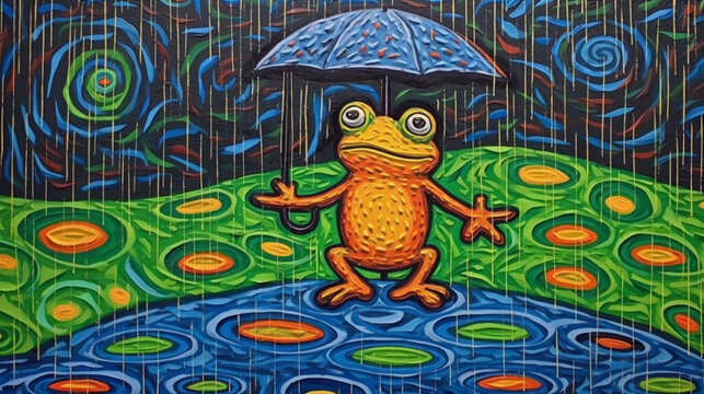 A tree frog happy on a rainy day