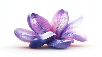 Elegant purple flower with delicate petals and subtle gradient on white background