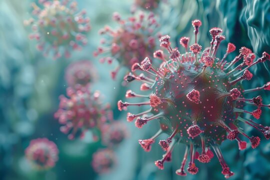 Microscopic view of coronavirus covid 19 cells causing respiratory illness around the world