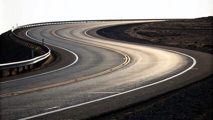 Winding Highway in Low Light Photography on Isolated White Background for Creative Design and Artistic Projects