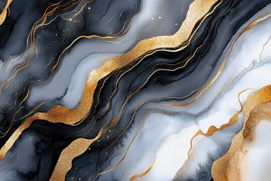 Gold abstract black marble background pattern ink texture watercolor black fluid wall. Abstract liquid gold design luxury wallpaper