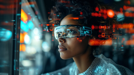 Naklejka premium Group Experience in VR with Hologram Visual Effects