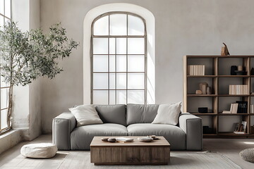 Empty white wall mockup in a modern living room