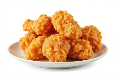 Crispy golden fried chicken nuggets on white plate - perfect snack for any occasion