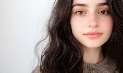 Naklejka premium beautiful brunette woman with long brown hair, Generative AI 