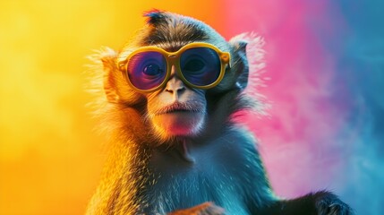 monkey on a colorful gradient background, vector art, digital art, faceted, minimal, abstract, panorama background. 