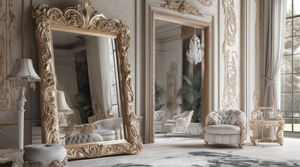 Ornate Mirrors with Intricate Floral Carvings