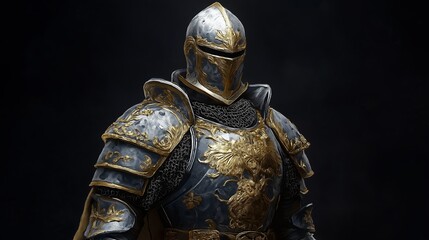 Portrait of a Nobleman in Armor with Gold Detailing: A figure in armor, embellished with gold accents, standing in a proud pose. --ar 16:9 --v 6.1 Job ID: e20122c0-a800-4d17-8c10-6800900c6bc3