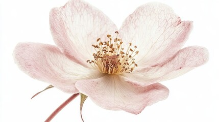 Naklejka premium Delicate pink flower macro with detailed petals and stamen on white background