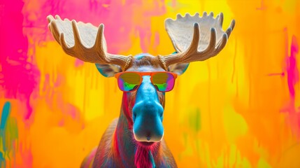 Obraz premium moose on a colorful gradient background, vector art, digital art, faceted, minimal, abstract, panorama background. 