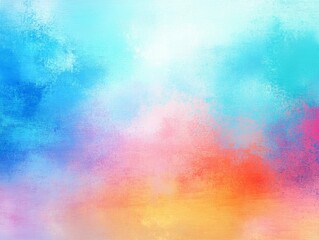 Colorful painting with a blue sky and a pink and orange sunset