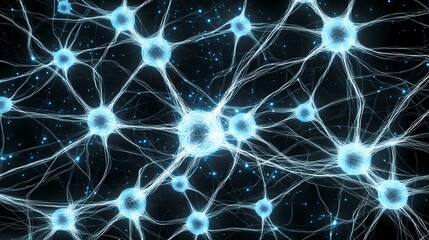 Complex neural web with illuminated nodes and intersecting lines, symbolizing data processing, artificial intelligence, and connectivity in an abstract form