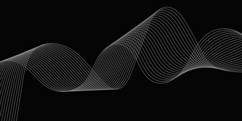 Abstract black background with whit line. Modern template abstract design flowing particles digital frequency track equalizer. abstract wave line for banner, wallpaper background with wave design