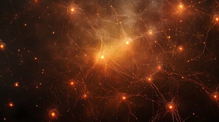 Complex neural web with illuminated nodes and intersecting lines, symbolizing data processing, artificial intelligence, and connectivity in an abstract form