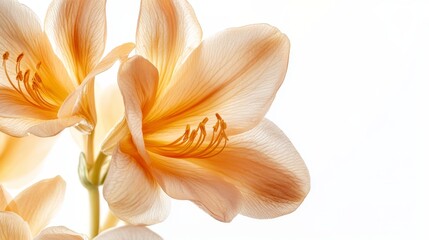 Fototapeta premium Elegant orange lilies: close-up of delicate petals on a white background