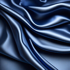Obraz premium Deep blue silk satin fabric. Elegant abstract background. Liquid wave effect or silk with soft wavy folds. Beautiful navy blue fabric background with copy space for your design 