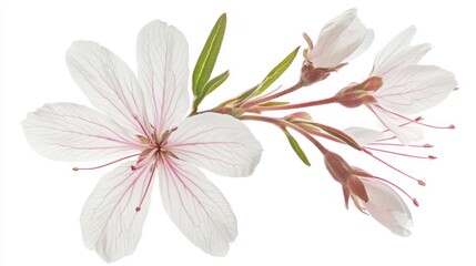 Delicate white blossoms with pink veins on a minimalist background