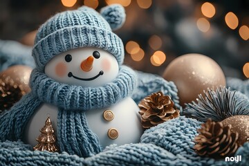 Obraz premium Festive snowman decorated with winter ornaments and soft knit accessories. Generative AI.