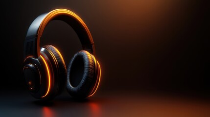 Naklejka premium Modern Headphones with Orange Glow 
