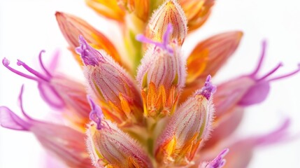 Fototapeta premium Close-up of vibrant purple and orange wildflower blossom on white background