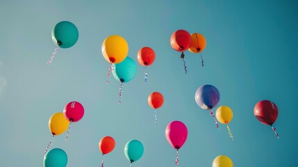 Obraz premium Colorful balloons floating in the blue sky.
