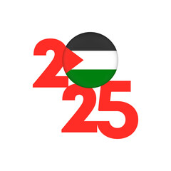 2025 banner with Palestine flag inside. Vector illustration.