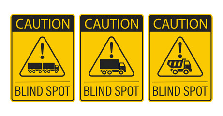 Isolated label sign blind spot fot truck, trailer, lorry, road yellow safety sticker